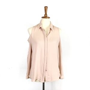 Rebecca Minkoff pink silk cold shoulder button up top Size Medium